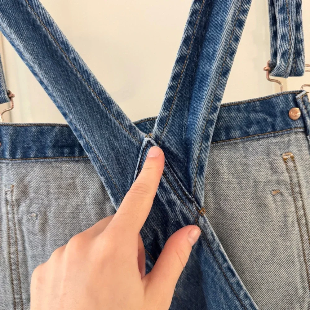 Denim Overalls Women Medium Wash Straight Leg Bib Dungarees Blue
